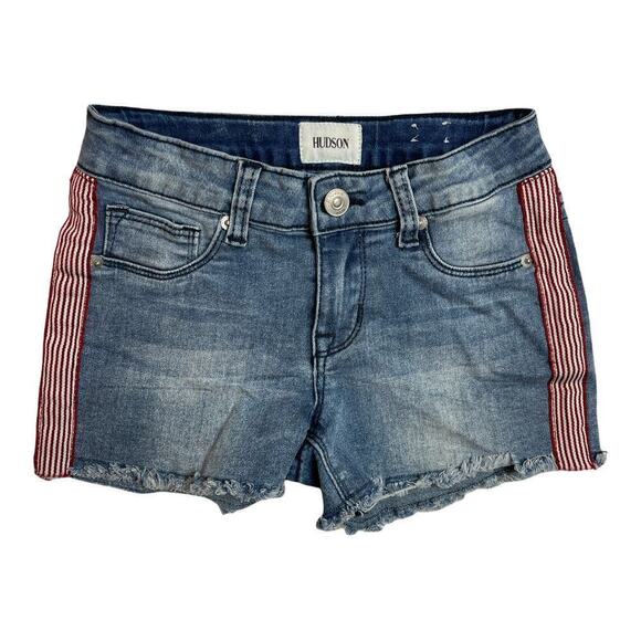 Hudson Blue Red Pink Side Mini Stripes Girls Raw Hem Shorts Girls Size 10 - Picture 1 of 6